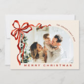 Funky Christmas Boho Red Bow Ribbon 4 Photo シーズンカード (正面)