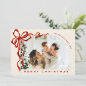 Funky Christmas Boho Red Bow Ribbon 4 Photo シーズンカード (スタンド正面)