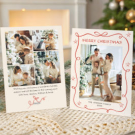 Funky Christmas Boho Red Bow Ribbon 5 Photo シーズンカード