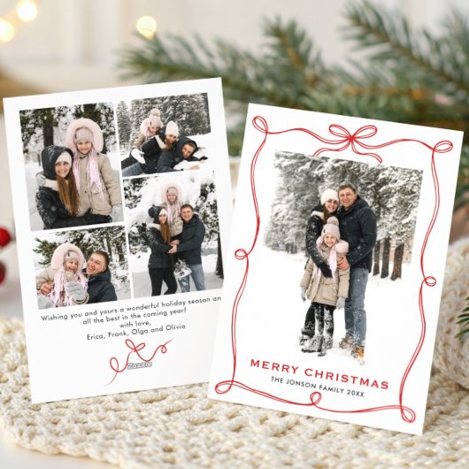 Funky Christmas Boho Red Bow Ribbon 5 Photo シーズンカード