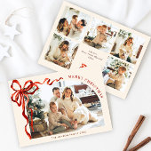 Funky Christmas Boho Red Bow Ribbon 6 Photo シーズンカード