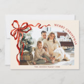 Funky Christmas Boho Red Bow Ribbon 6 Photo シーズンカード (正面)