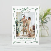 Funky Christmas Sage Green Bow Ribbon 3 Photo シーズンカード (スタンド正面)