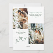 Funky Christmas Sage Green Bow Ribbon 3 Photo シーズンカード (裏面)