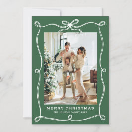 Funky Christmas Sage Green Bow Ribbon 3 Photo シーズンカード