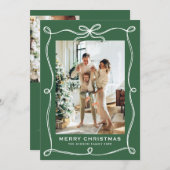 Funky Christmas Sage Green Bow Ribbon 3 Photo シーズンカード (正面/裏面)