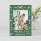 Funky Christmas Sage Green Bow Ribbon 3 Photo シーズンカード (スタンド正面)