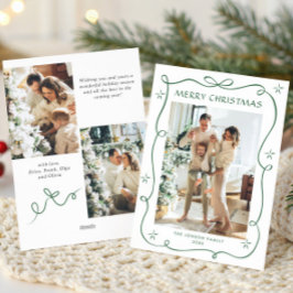 Funky Christmas Sage Green Bow Ribbon 3 Photo シーズンカード
