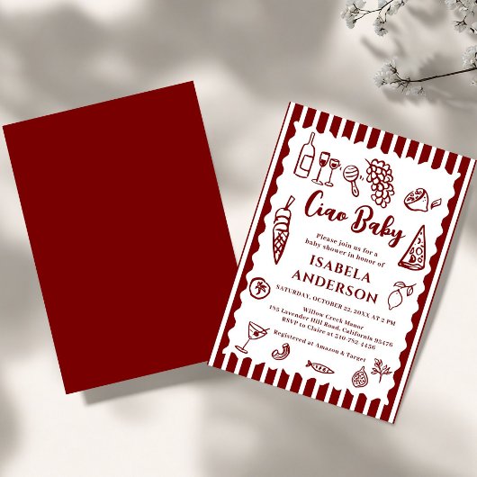 Funky Ciao Baby Hand Drawn Italian Baby Shower  招待状
