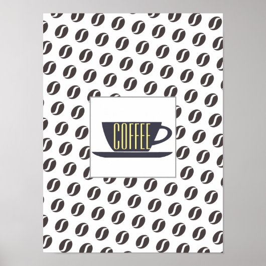 Funky Coffee Beans Pattern Frame Word Poster ポスター (正面)