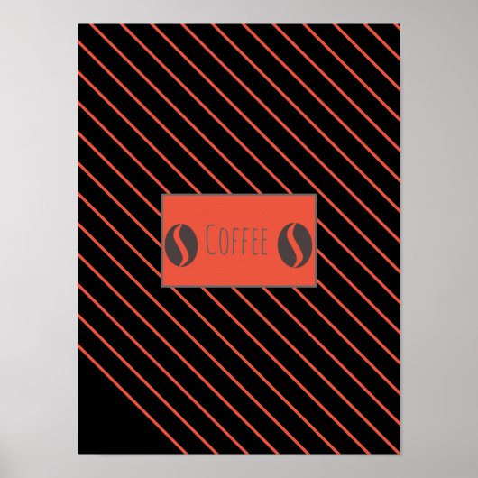Funky Coffee Beans Plate Red Stripes Poster ポスター (正面)