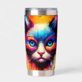 Funky Colorful Cat Illustration 保温保冷タンブラー (背面)