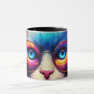 Funky Colorful Cat Illustration Mug マグカップ