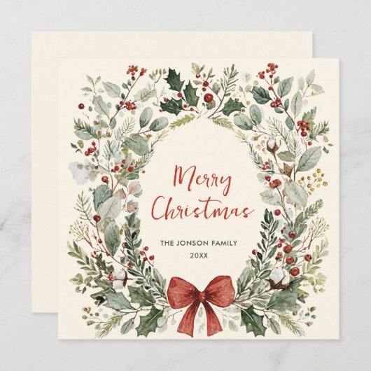 Funky Country Retro Boho Christmas Wreath シーズンカード (正面/裏面)