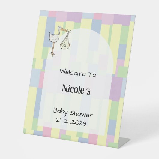 Funky Cubism Stark Delivery Baby Shower Welcome  台座サイン (正面)