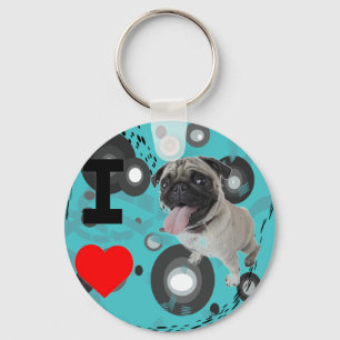 funky cute dog lover i love pug キーホルダー