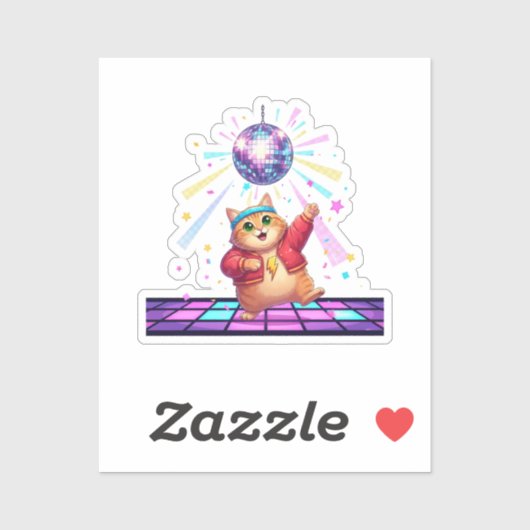 Funky Disco Ball Cat Retro 80s New Year's Party シール (シート)