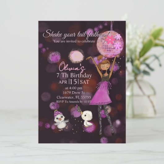 Funky Disco Chicken Girl Birthday Invitation 招待状 (スタンド正面)