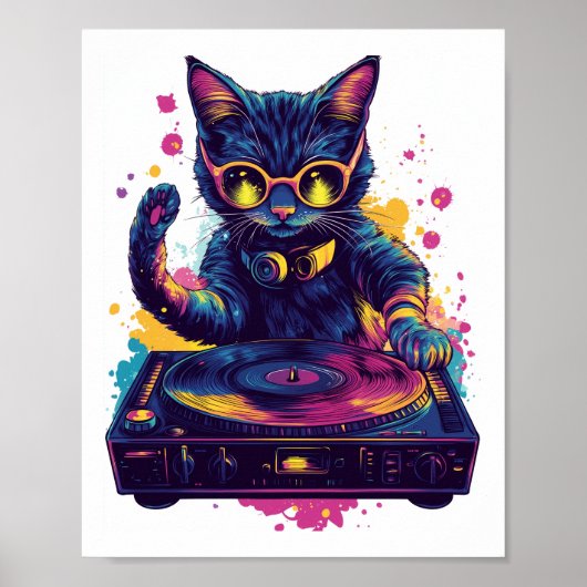 Funky DJ Cat � Retro Disco Kitty Party ポスター (正面)
