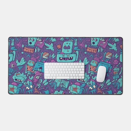 Funky Doodle Monster Party デスクマット (キーボード&マウス)