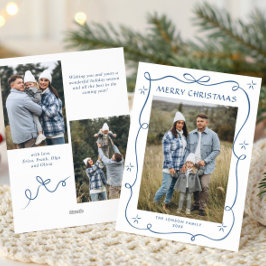 Funky Dusty Blue Christmas Bow Ribbon 3 Photo シーズンカード