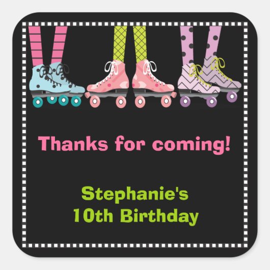 Funky Girls Roller Skating Favor Stickers | Large スクエアシール (正面)