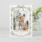 Funky Green Christmas Bow Ribbon 3 Photo シーズンカード (スタンド正面)