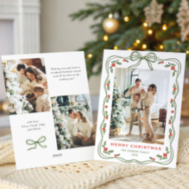 Funky Green Christmas Bow Ribbon 3 Photo シーズンカード