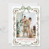Funky Green Christmas Bow Ribbon 5 Photo シーズンカード (正面)