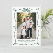 Funky Green Christmas Bow Ribbon 5 Photo シーズンカード (スタンド正面)
