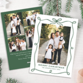 Funky Green Christmas Bow Ribbon 5 Photo シーズンカード