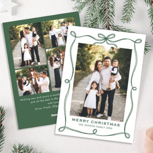 Funky Green Christmas Bow Ribbon 5 Photo シーズンカード