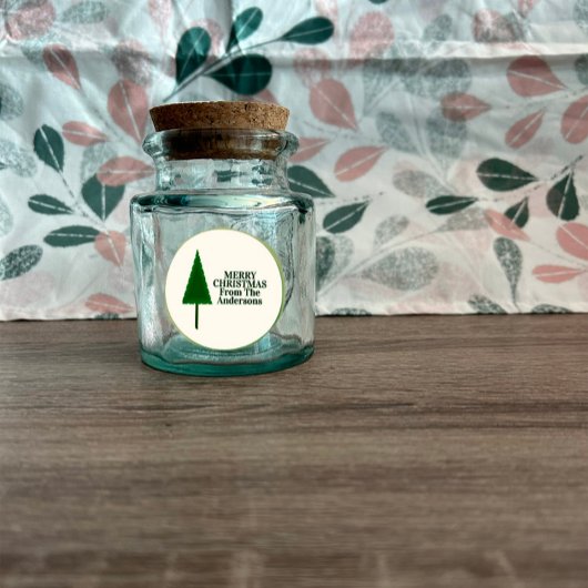 Funky Green Christmas Tree Design ラウンドシール