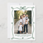 Funky Green Merry Christmas Bow Ribbon 2 Photo シーズンカード (正面)