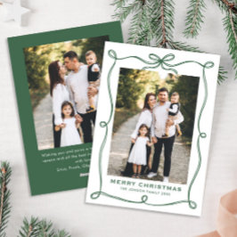 Funky Green Merry Christmas Bow Ribbon 2 Photo シーズンカード