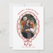 Funky Hand Drawn Christmas Red Bow 5 Photo シーズンカード (正面)