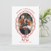 Funky Hand Drawn Christmas Red Bow 5 Photo シーズンカード (スタンド正面)