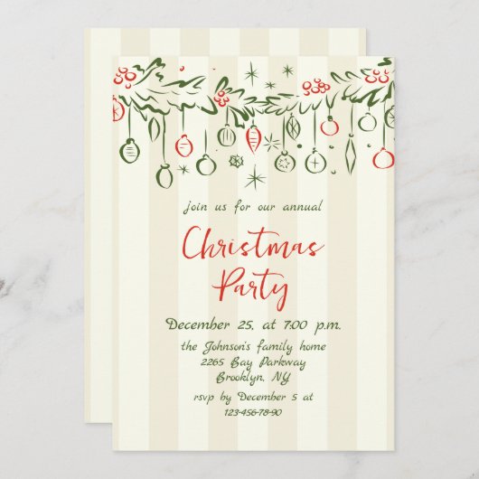 Funky Hand Drawn Whimsical Christmas Holiday Party 招待状 (正面/裏面)