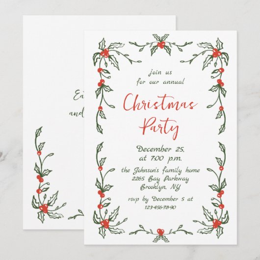Funky Hand Drawn Whimsical Christmas Holiday Party 招待状 (正面/裏面)