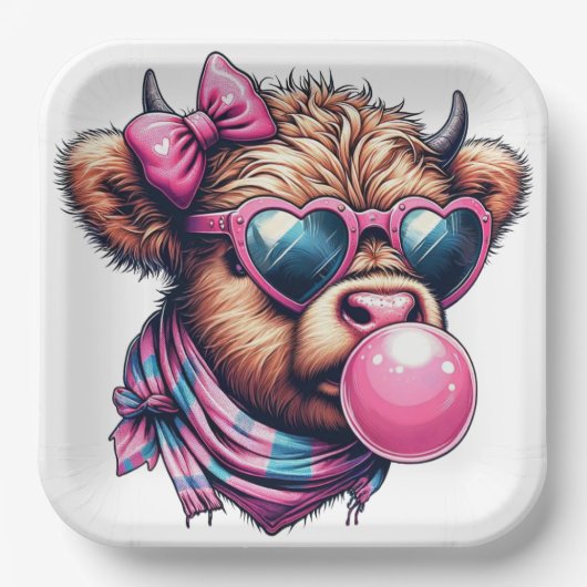 Funky Highland Cow Paper Plate ペーパープレート (正面)