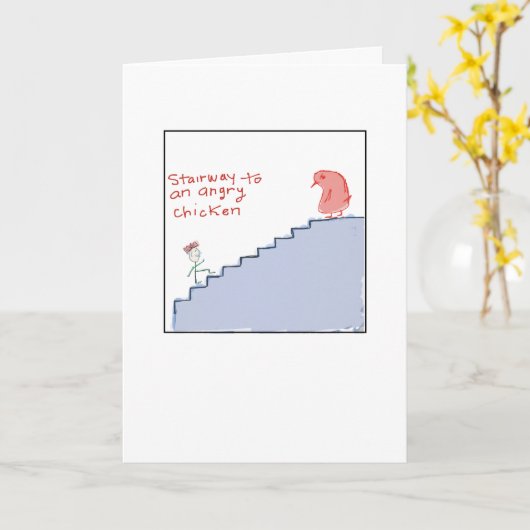 Funky Illustrated Angry Chicken  カード (黄色い花)