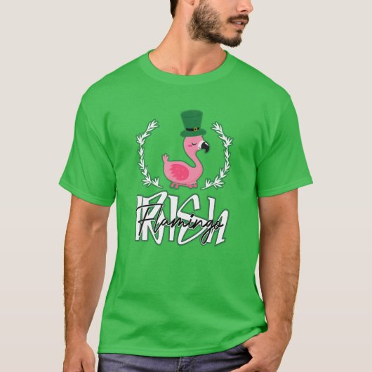 Funky Irish Flamingo Lover Saint Patrick Day Pink Tシャツ (正面)