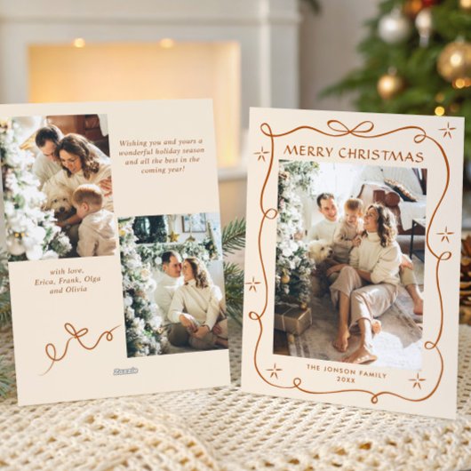 Funky Merry Christmas Boho Bow Ribbon 3 Photo シーズンカード