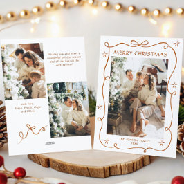 Funky Merry Christmas Boho Bow Ribbon 3 Photo シーズンカード