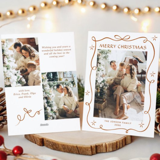 Funky Merry Christmas Boho Bow Ribbon 3 Photo シーズンカード