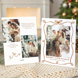 Funky Merry Christmas Boho Bow Ribbon 3 Photo シーズンカード