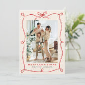 Funky Merry Christmas Boho Red Bow Ribbon 2 Photo シーズンカード (スタンド正面)