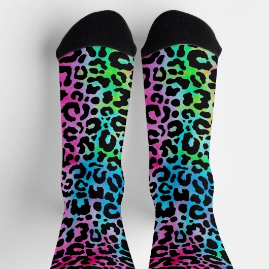 Funky Neon Colorful Leopard Print ソックス (上部)