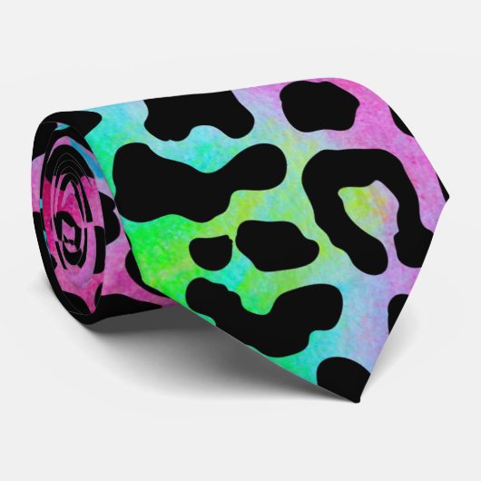 Funky Neon Colorful Leopard Print ネクタイ (ロール)