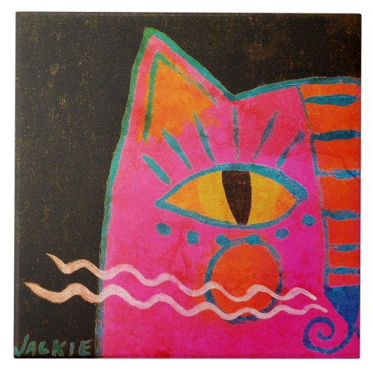 Funky Pink Cat Painting タイル (正面)